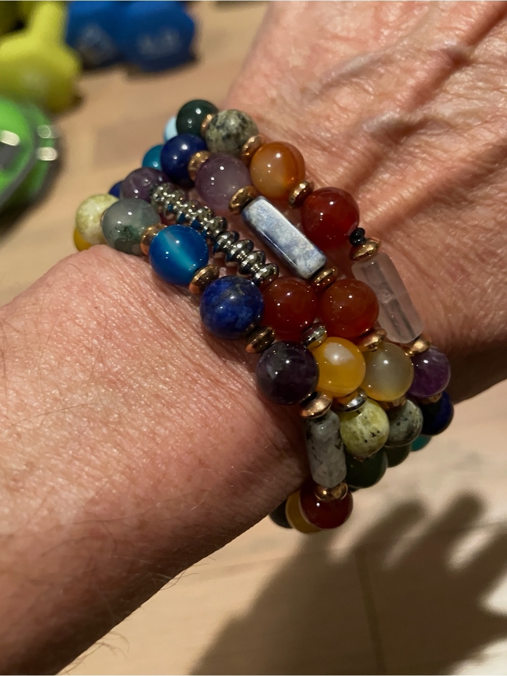 Multicolor Beaded Stretch Gemstone Bracelet Stack